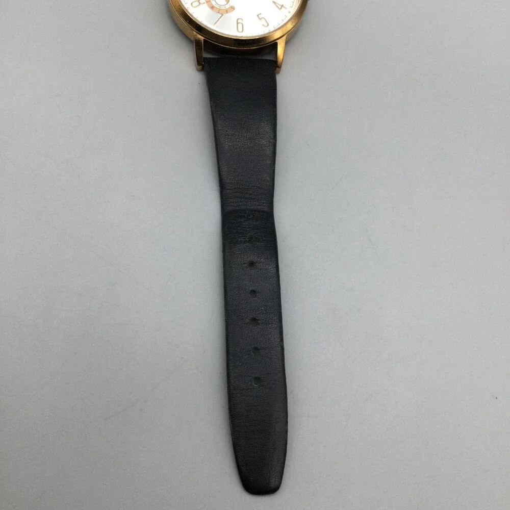 Fossil ES3751 Womens Watch 40mm Silver Gold Tone Black Leather Date New Battery